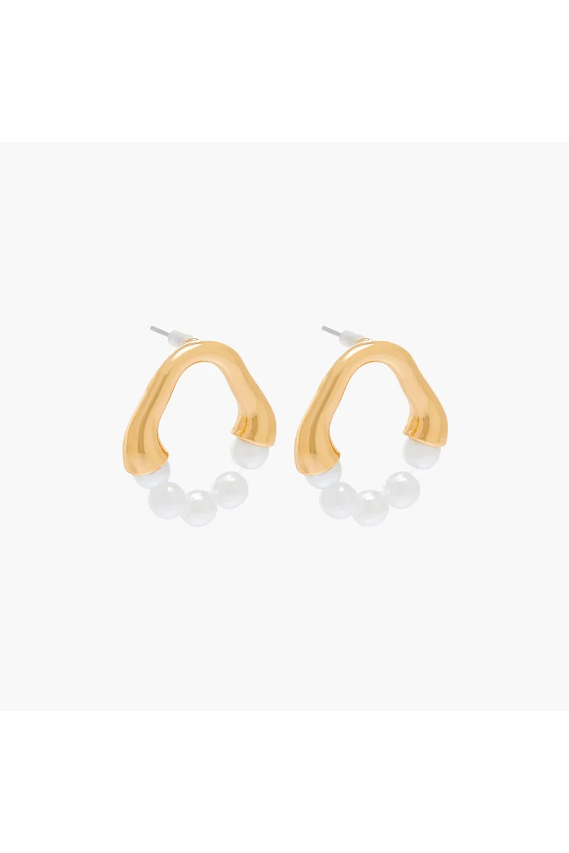 لايف ستايل Gold Tone Pearl Embellished Earrings with Pushback Closure